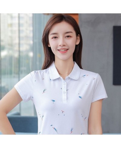 2023 Summer Printed Polo Shirt Women Casual Short Sleeve Slim Polos Mujer Shirts Plus Size Female Cotton Lady Polo Shirt top ...