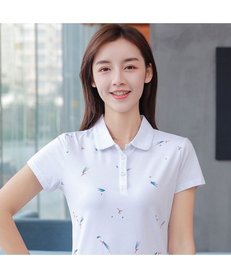 2023 Summer Printed Polo Shirt Women Casual Short Sleeve Slim Polos Mujer Shirts Plus Size Female Cotton Lady Polo Shirt top ...