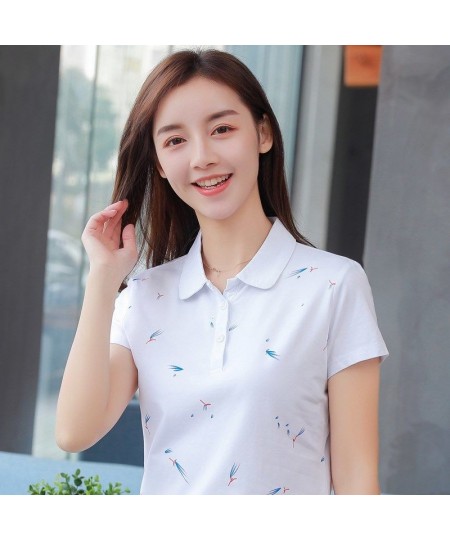 2023 Summer Printed Polo Shirt Women Casual Short Sleeve Slim Polos Mujer Shirts Plus Size Female Cotton Lady Polo Shirt top ...