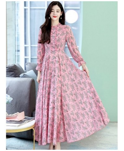 2023 Boho Pink Floral Chiffon Maxi Dress Spring Autumn Chic Elegant Party Maxi Vestidos Women Casual Vacation Beach Long $45....