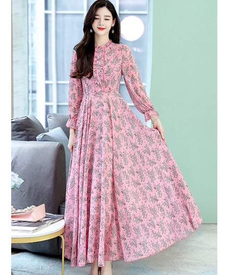 2023 Boho Pink Floral Chiffon Maxi Dress Spring Autumn Chic Elegant Party Maxi Vestidos Women Casual Vacation Beach Long $45....