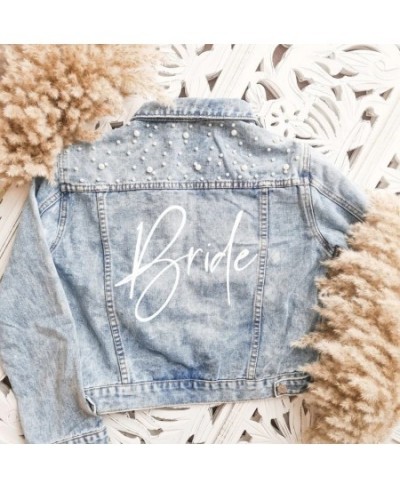 Custom Bride Denim Jacket Pearl Mrs Bachelorette Jean Jackets Hen Party Gift Wedding Day Outerwear Bridesmaid Personalised $6...