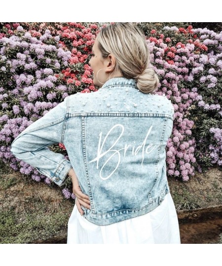 Custom Bride Denim Jacket Pearl Mrs Bachelorette Jean Jackets Hen Party Gift Wedding Day Outerwear Bridesmaid Personalised $6...