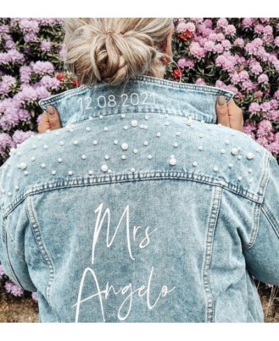 Custom Bride Denim Jacket Pearl Mrs Bachelorette Jean Jackets Hen Party Gift Wedding Day Outerwear Bridesmaid Personalised $6...