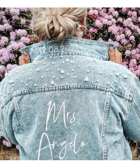 Custom Bride Denim Jacket Pearl Mrs Bachelorette Jean Jackets Hen Party Gift Wedding Day Outerwear Bridesmaid Personalised $6...