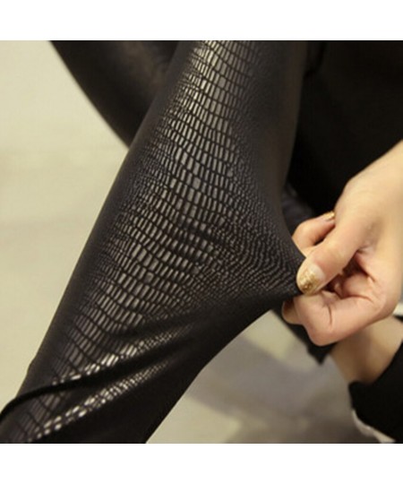 lady fashion faux leather pants women sexy snake patten leggings slim pencil skinny pant designer capris $19.77 - Bottoms