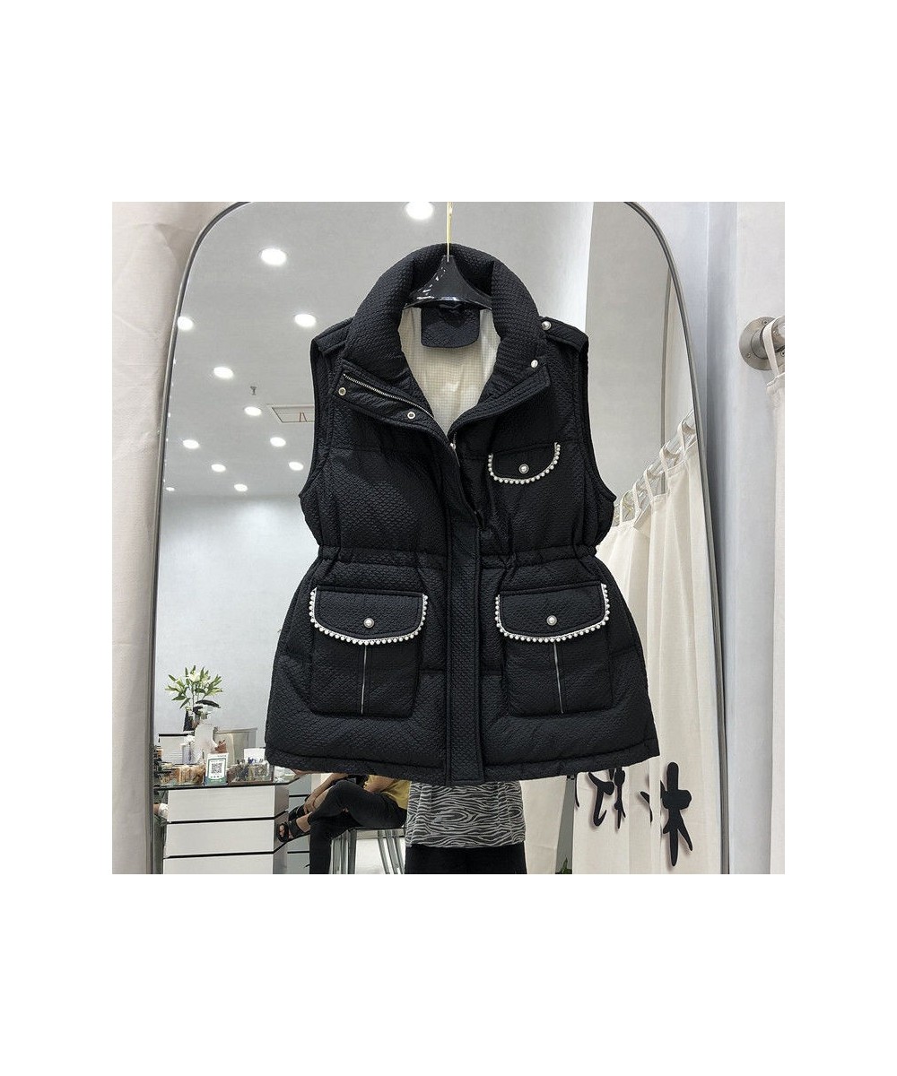 Winter Clothes Vest Women Stand Neck Thicked Slim Waist Tank Jacket 2023 Ropa Mujer Beading Temperament Tops Chalecos Para $5...