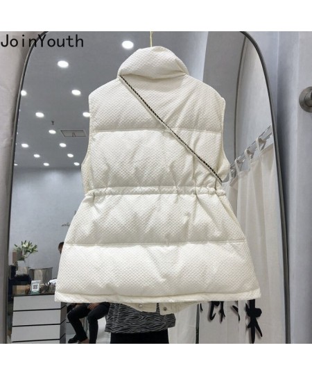 Winter Clothes Vest Women Stand Neck Thicked Slim Waist Tank Jacket 2023 Ropa Mujer Beading Temperament Tops Chalecos Para $5...