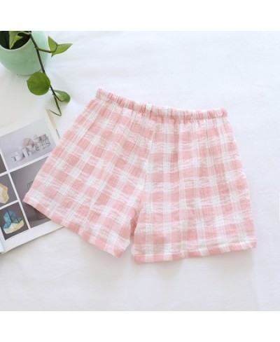 Summer Cotton Loose Shorts Lovers Thin Sleep Bottoms Elastic Waist Plaid Pajama Pants Crepe Women Lounge Wear Men Home Clothe...