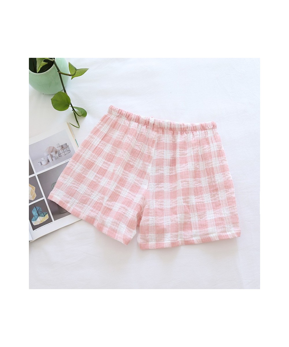 Summer Cotton Loose Shorts Lovers Thin Sleep Bottoms Elastic Waist Plaid Pajama Pants Crepe Women Lounge Wear Men Home Clothe...