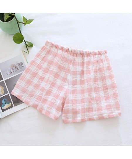 Summer Cotton Loose Shorts Lovers Thin Sleep Bottoms Elastic Waist Plaid Pajama Pants Crepe Women Lounge Wear Men Home Clothe...