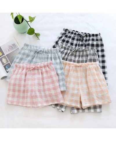 Summer Cotton Loose Shorts Lovers Thin Sleep Bottoms Elastic Waist Plaid Pajama Pants Crepe Women Lounge Wear Men Home Clothe...