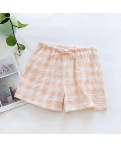 Summer Cotton Loose Shorts Lovers Thin Sleep Bottoms Elastic Waist Plaid Pajama Pants Crepe Women Lounge Wear Men Home Clothe...