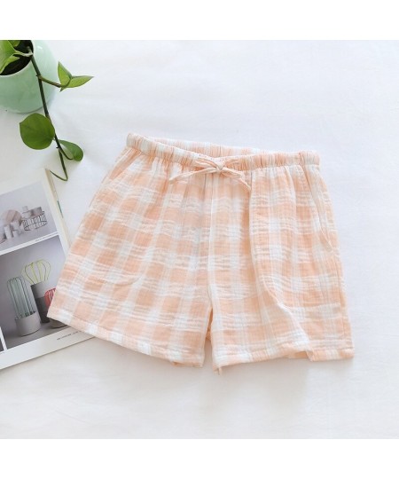 Summer Cotton Loose Shorts Lovers Thin Sleep Bottoms Elastic Waist Plaid Pajama Pants Crepe Women Lounge Wear Men Home Clothe...