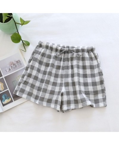 Summer Cotton Loose Shorts Lovers Thin Sleep Bottoms Elastic Waist Plaid Pajama Pants Crepe Women Lounge Wear Men Home Clothe...