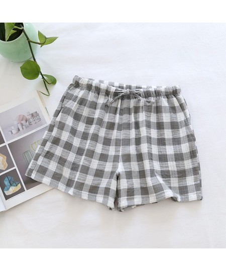 Summer Cotton Loose Shorts Lovers Thin Sleep Bottoms Elastic Waist Plaid Pajama Pants Crepe Women Lounge Wear Men Home Clothe...