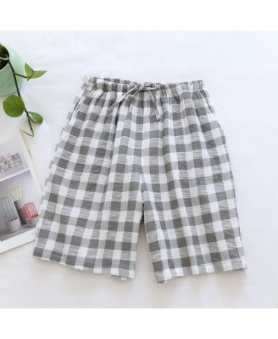 Summer Cotton Loose Shorts Lovers Thin Sleep Bottoms Elastic Waist Plaid Pajama Pants Crepe Women Lounge Wear Men Home Clothe...