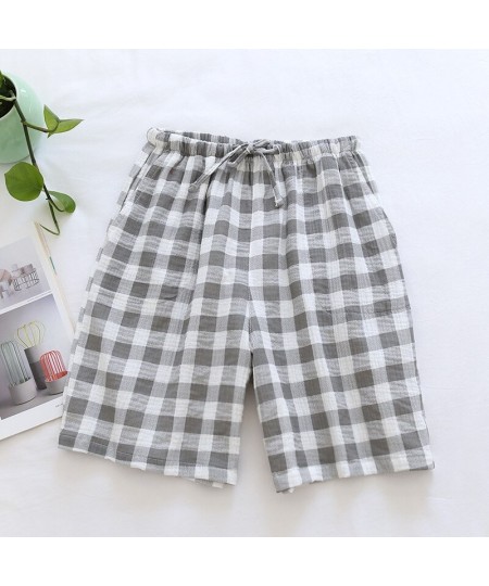 Summer Cotton Loose Shorts Lovers Thin Sleep Bottoms Elastic Waist Plaid Pajama Pants Crepe Women Lounge Wear Men Home Clothe...