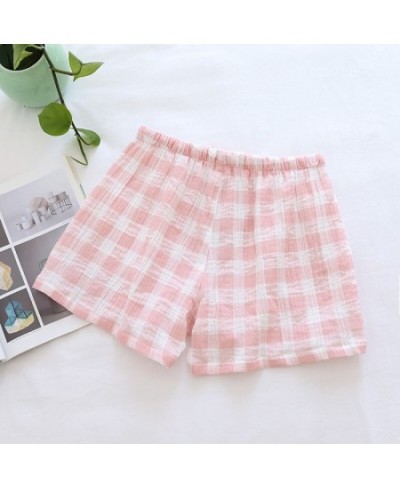 Summer Cotton Loose Shorts Lovers Thin Sleep Bottoms Elastic Waist Plaid Pajama Pants Crepe Women Lounge Wear Men Home Clothe...