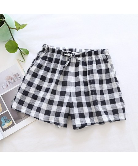 Summer Cotton Loose Shorts Lovers Thin Sleep Bottoms Elastic Waist Plaid Pajama Pants Crepe Women Lounge Wear Men Home Clothe...