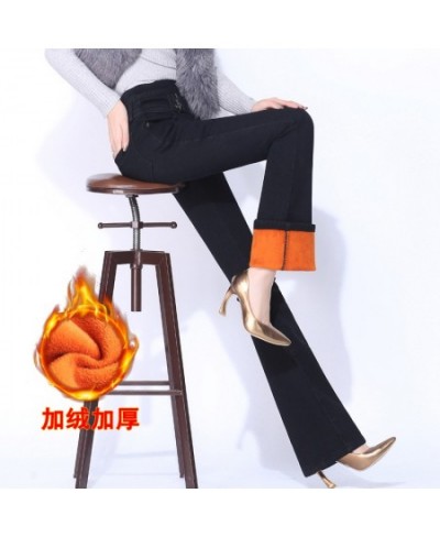 2023 Casual High Waist Womans Jeans Woman Winter Warm Fleece Thick Womens Denim Flare Jeans for Mom Black Jean Femme Clothes ...