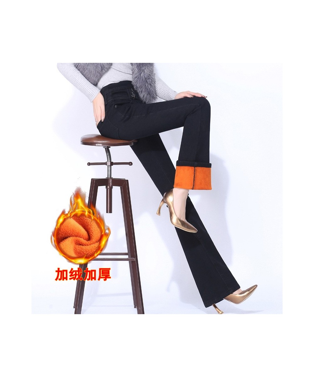 2023 Casual High Waist Womans Jeans Woman Winter Warm Fleece Thick Womens Denim Flare Jeans for Mom Black Jean Femme Clothes ...