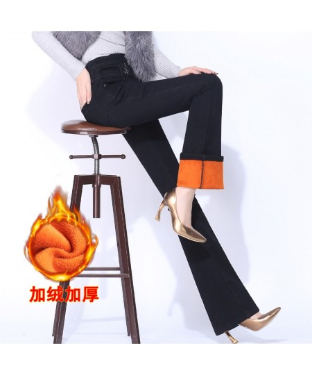 2023 Casual High Waist Womans Jeans Woman Winter Warm Fleece Thick Womens Denim Flare Jeans for Mom Black Jean Femme Clothes ...