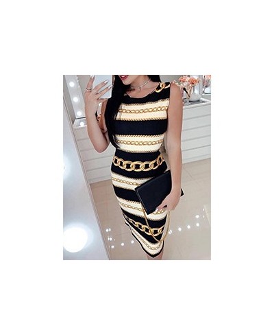 Spring Summer Women's New Sexy Printed Chain Pattern Body Dress Ladies Fashion Round Neck Sleeveless Elegant Slim Party Dress...