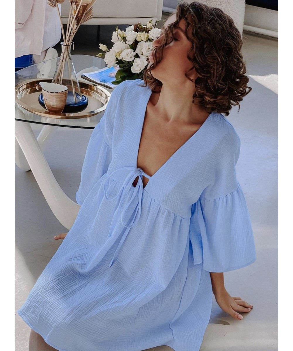 Loose Night Dress Women Cotton Peplum Half Sleeve V Neck Sleepwear Female 2023 Spring Casual Woman Dresses Solid Pajamas $39....