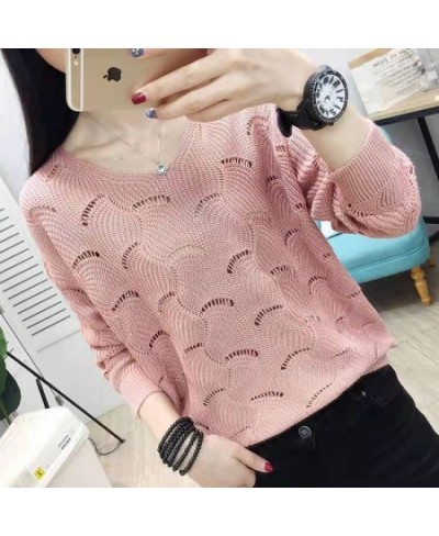 Spring And Summer Hollow Pullover Pure Color Work Shirt Fashionable Loose Thin Knit Sweater Comfortable And Versatile Pullove...