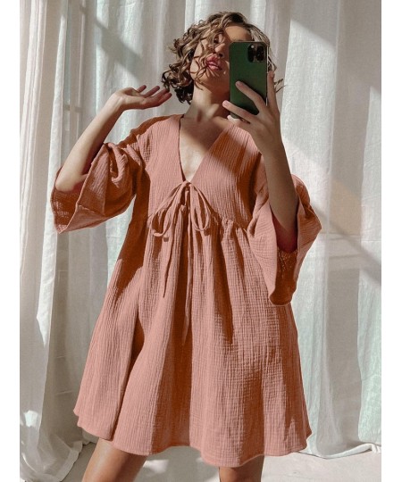 Loose Night Dress Women Cotton Peplum Half Sleeve V Neck Sleepwear Female 2023 Spring Casual Woman Dresses Solid Pajamas $39....