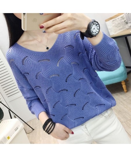 Spring And Summer Hollow Pullover Pure Color Work Shirt Fashionable Loose Thin Knit Sweater Comfortable And Versatile Pullove...