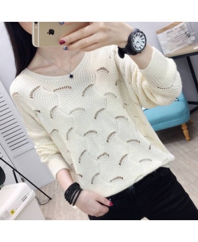 Spring And Summer Hollow Pullover Pure Color Work Shirt Fashionable Loose Thin Knit Sweater Comfortable And Versatile Pullove...