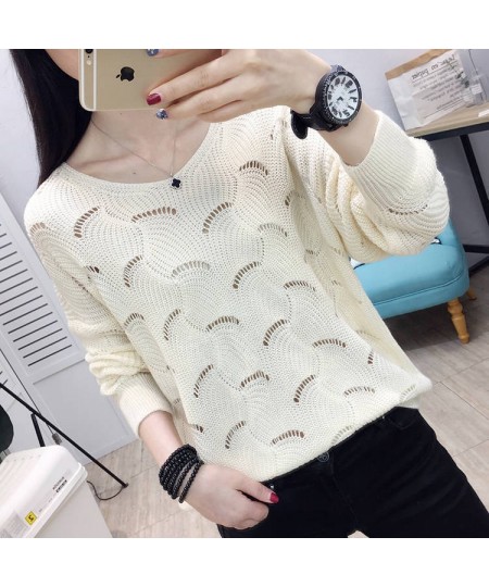 Spring And Summer Hollow Pullover Pure Color Work Shirt Fashionable Loose Thin Knit Sweater Comfortable And Versatile Pullove...