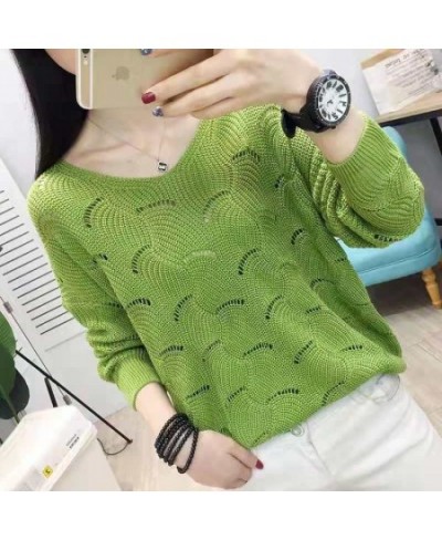 Spring And Summer Hollow Pullover Pure Color Work Shirt Fashionable Loose Thin Knit Sweater Comfortable And Versatile Pullove...