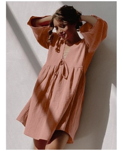 Loose Night Dress Women Cotton Peplum Half Sleeve V Neck Sleepwear Female 2023 Spring Casual Woman Dresses Solid Pajamas $39....