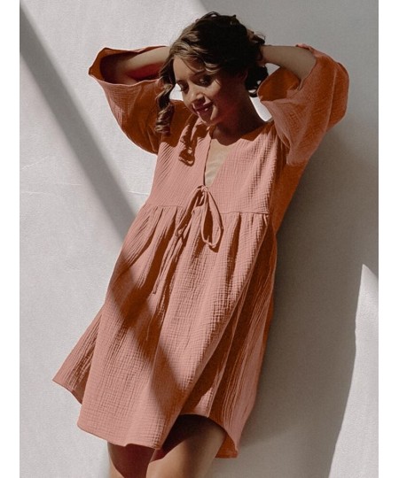 Loose Night Dress Women Cotton Peplum Half Sleeve V Neck Sleepwear Female 2023 Spring Casual Woman Dresses Solid Pajamas $39....