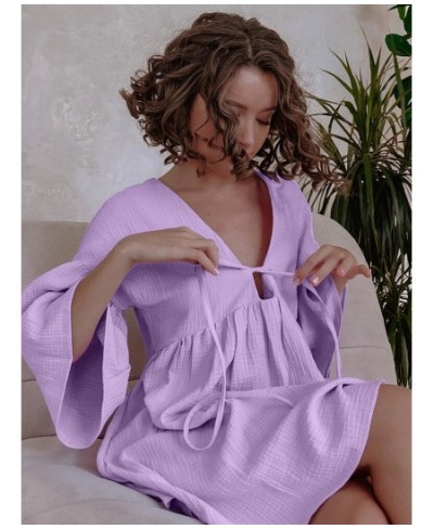 Loose Night Dress Women Cotton Peplum Half Sleeve V Neck Sleepwear Female 2023 Spring Casual Woman Dresses Solid Pajamas $39....