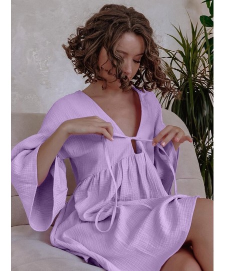 Loose Night Dress Women Cotton Peplum Half Sleeve V Neck Sleepwear Female 2023 Spring Casual Woman Dresses Solid Pajamas $39....