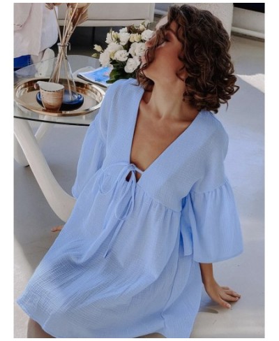 Loose Night Dress Women Cotton Peplum Half Sleeve V Neck Sleepwear Female 2023 Spring Casual Woman Dresses Solid Pajamas $39....