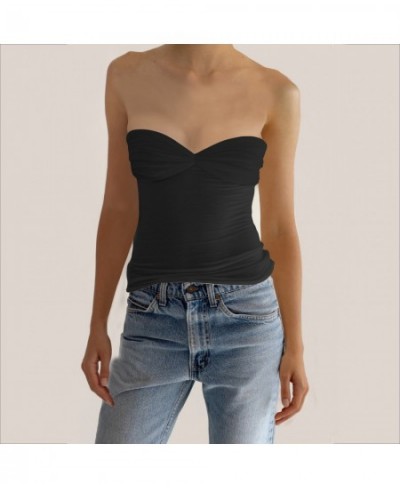 Womens Strapless Crop Top Sexy Sweetheart Neck Knit Twisted Knot Front Sleeveless Y2K CamisoleTanks Top $64.90 - Underwear