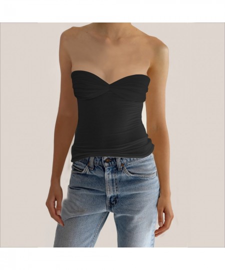 Womens Strapless Crop Top Sexy Sweetheart Neck Knit Twisted Knot Front Sleeveless Y2K CamisoleTanks Top $64.90 - Underwear