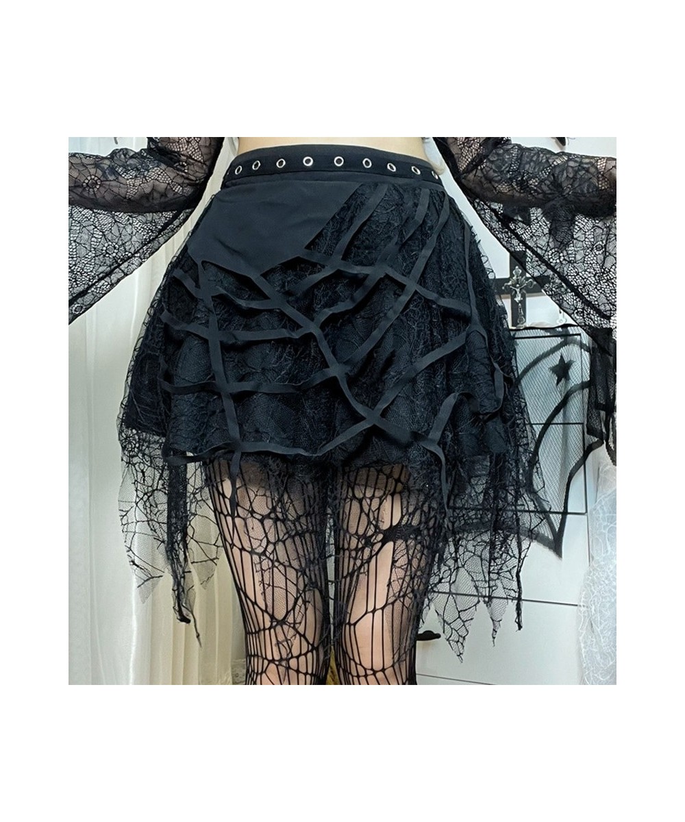 Harajuku Punk Gothic Black High Waist Tulle Skirts Women Sexy Patchwork Bandage Mini Skirt Female Streetwear Black Skirt $33....