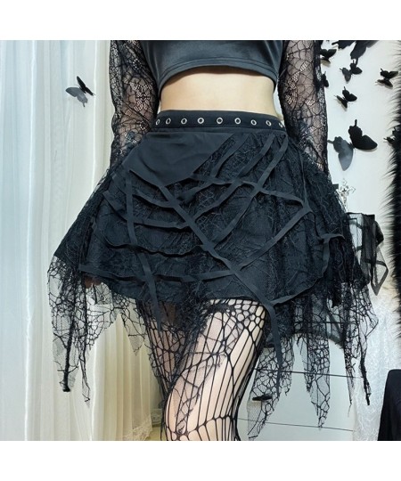 Harajuku Punk Gothic Black High Waist Tulle Skirts Women Sexy Patchwork Bandage Mini Skirt Female Streetwear Black Skirt $33....