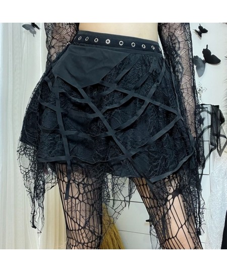 Harajuku Punk Gothic Black High Waist Tulle Skirts Women Sexy Patchwork Bandage Mini Skirt Female Streetwear Black Skirt $33....