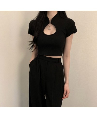 Woman TShirts Slim Fit Chinese Knot Button Top Tight Short Sleeve T-shirt for Women Crop Top Mujer Camisetas $21.76 - Tops & ...