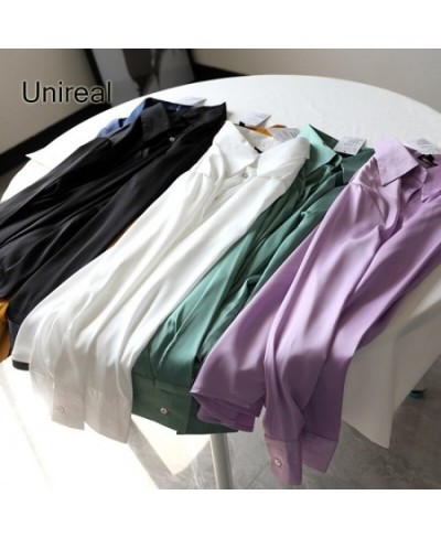 Unireal 2023 Spring New Women Satin Shirts Blouses Long Sleeve Casual Loose Female Shirt Streetwear Tops $42.21 - Blouses & S...