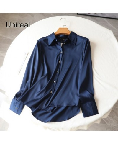 Unireal 2023 Spring New Women Satin Shirts Blouses Long Sleeve Casual Loose Female Shirt Streetwear Tops $42.21 - Blouses & S...