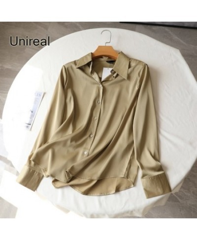 Unireal 2023 Spring New Women Satin Shirts Blouses Long Sleeve Casual Loose Female Shirt Streetwear Tops $42.21 - Blouses & S...