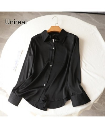 Unireal 2023 Spring New Women Satin Shirts Blouses Long Sleeve Casual Loose Female Shirt Streetwear Tops $42.21 - Blouses & S...